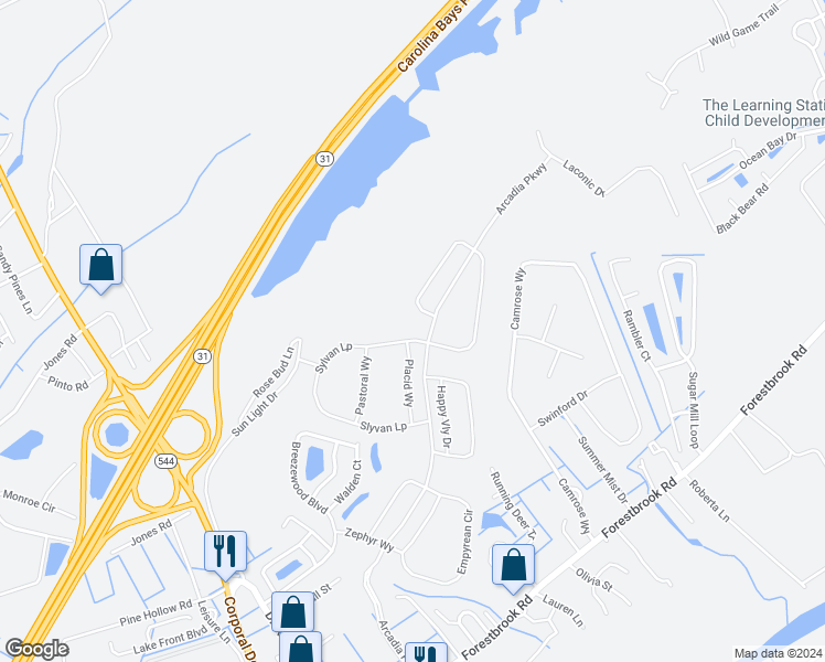 map of restaurants, bars, coffee shops, grocery stores, and more near 1011 Greencrest Court in Conway