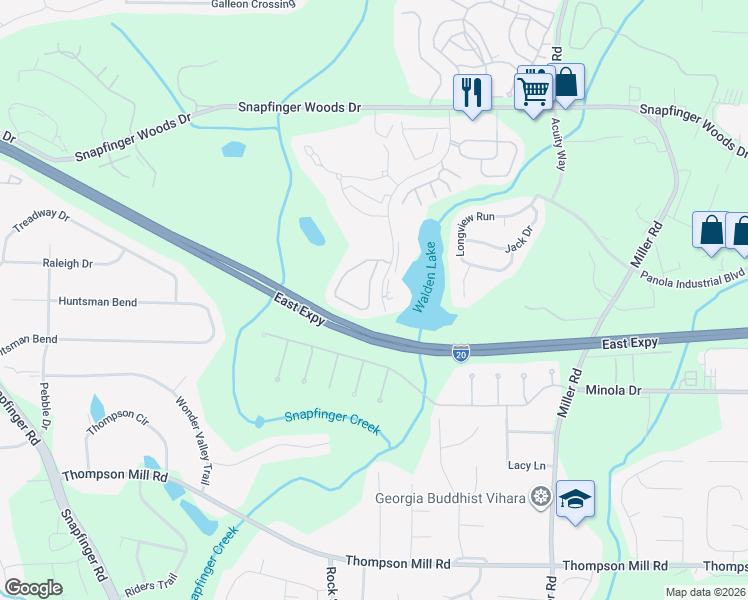 map of restaurants, bars, coffee shops, grocery stores, and more near 2875 Snapfinger Manor in Decatur