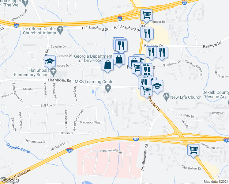 map of restaurants, bars, coffee shops, grocery stores, and more near in Panthersville