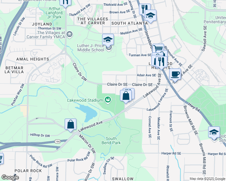 map of restaurants, bars, coffee shops, grocery stores, and more near 1797 Olive Street Southeast in Atlanta