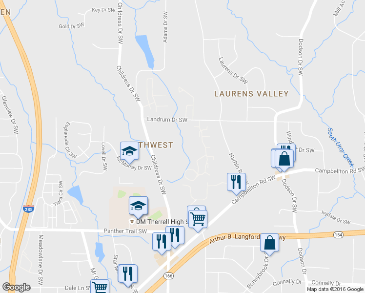 map of restaurants, bars, coffee shops, grocery stores, and more near 2875-2999 Landrum Arms Drive Southwest in Atlanta
