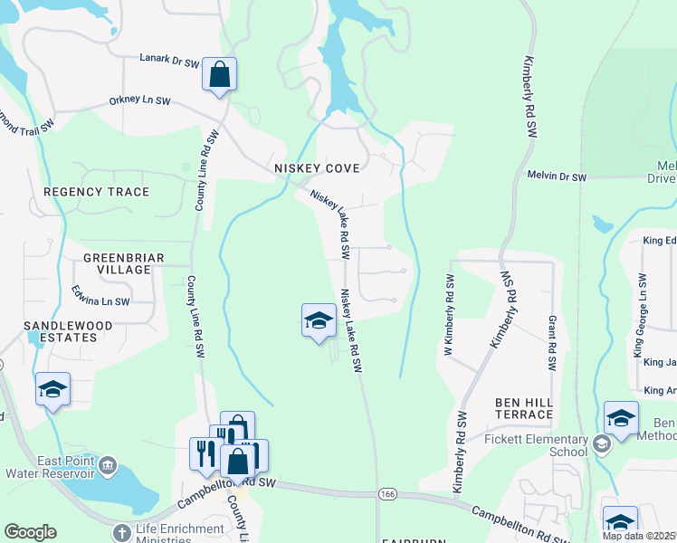 map of restaurants, bars, coffee shops, grocery stores, and more near 1825 Niskey Lake Road Southwest in Atlanta