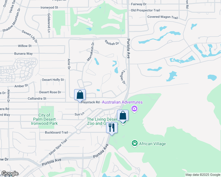 map of restaurants, bars, coffee shops, grocery stores, and more near 47432 Rabat Drive in Palm Desert