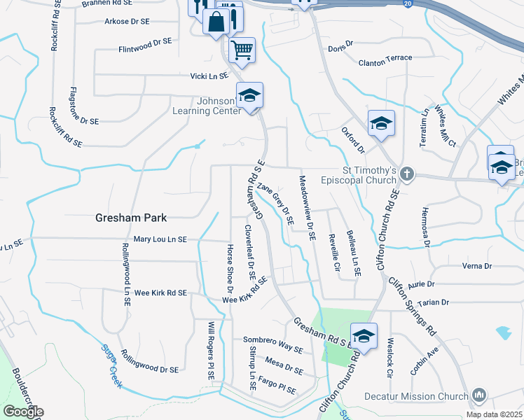 map of restaurants, bars, coffee shops, grocery stores, and more near 2860 Gresham Road South East in Atlanta