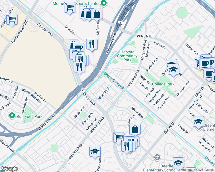 map of restaurants, bars, coffee shops, grocery stores, and more near 212 Liberty Street in Tustin