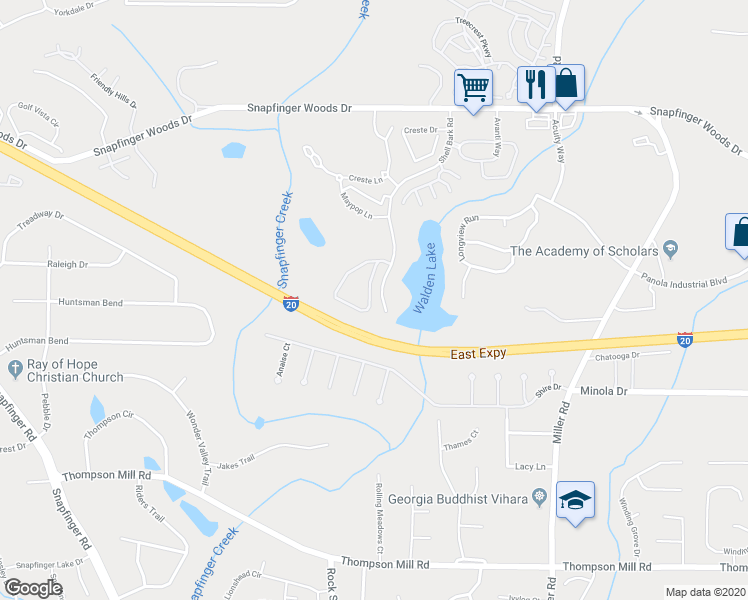 map of restaurants, bars, coffee shops, grocery stores, and more near 2875 Snapfinger Manor in Decatur