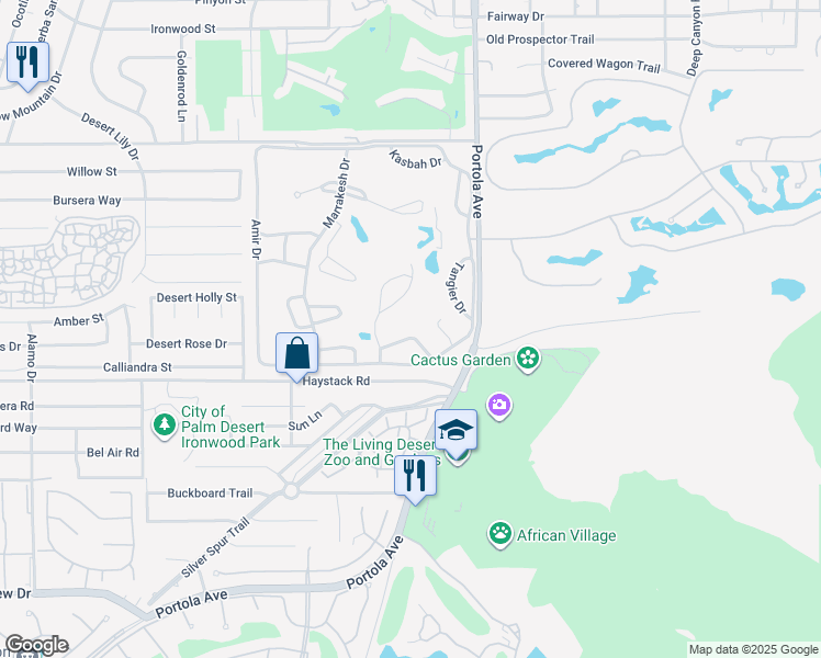 map of restaurants, bars, coffee shops, grocery stores, and more near 47460 Medina Drive East in Palm Desert