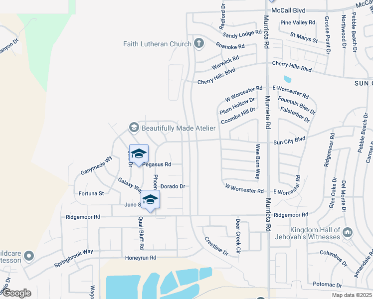 map of restaurants, bars, coffee shops, grocery stores, and more near 28664 Milky Way in Sun City