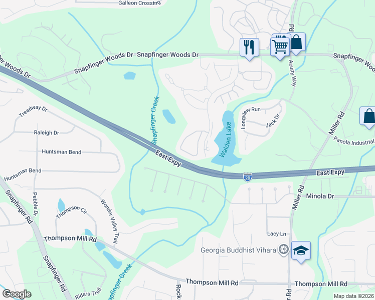 map of restaurants, bars, coffee shops, grocery stores, and more near 2930 Snapfinger Manor in Decatur