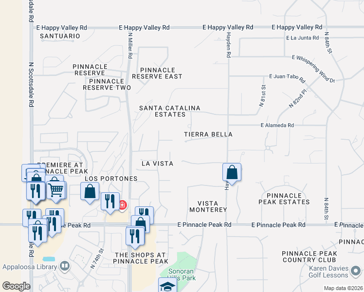 map of restaurants, bars, coffee shops, grocery stores, and more near 24126 North 78th Place in Scottsdale