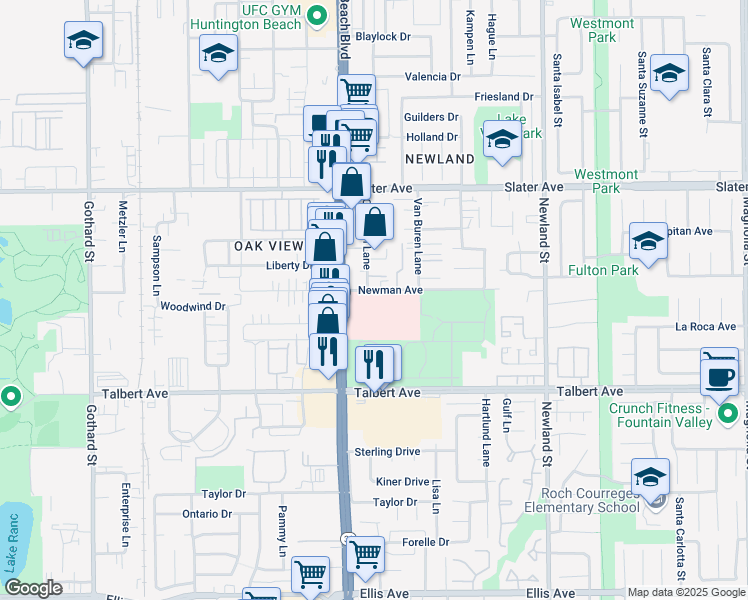 map of restaurants, bars, coffee shops, grocery stores, and more near 17721 Sergio Circle in Huntington Beach