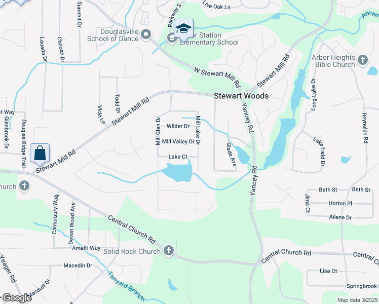map of restaurants, bars, coffee shops, grocery stores, and more near 5400 Lake Court in Douglasville