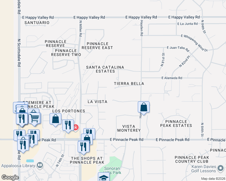 map of restaurants, bars, coffee shops, grocery stores, and more near 24126 North 78th Place in Scottsdale