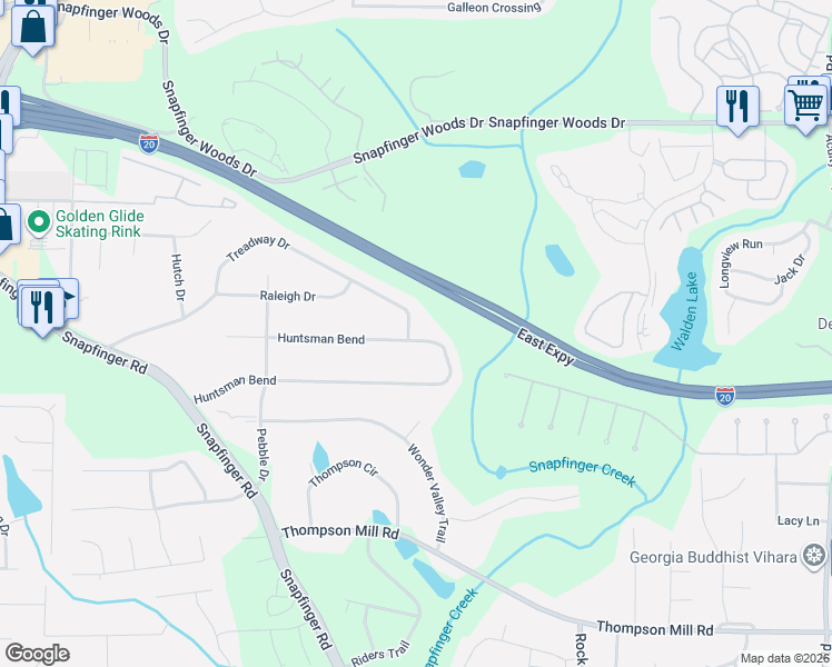 map of restaurants, bars, coffee shops, grocery stores, and more near 2551 Treadway Drive in Decatur