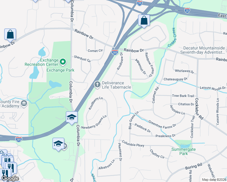map of restaurants, bars, coffee shops, grocery stores, and more near 3529 Knollview Court in Decatur