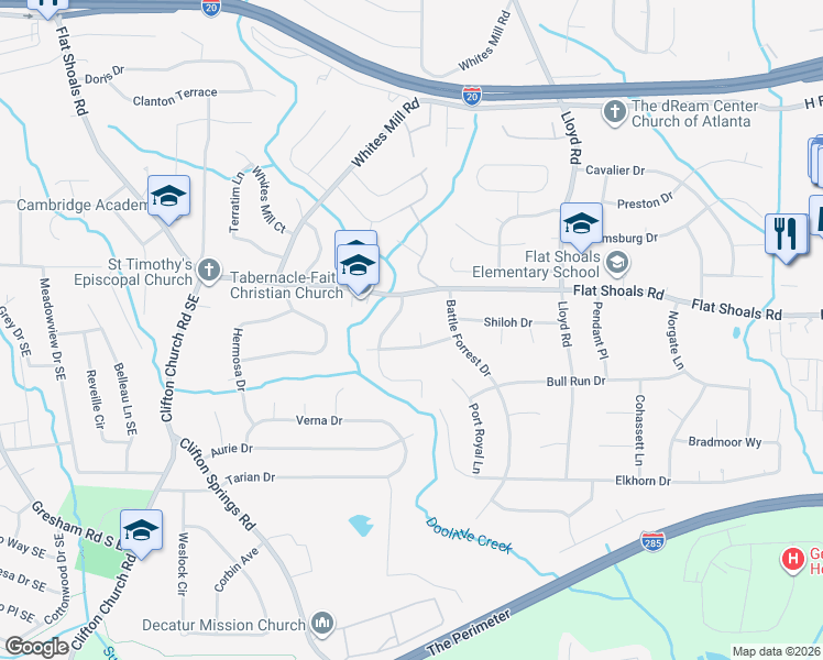 map of restaurants, bars, coffee shops, grocery stores, and more near 2813 Manassas Court in Decatur