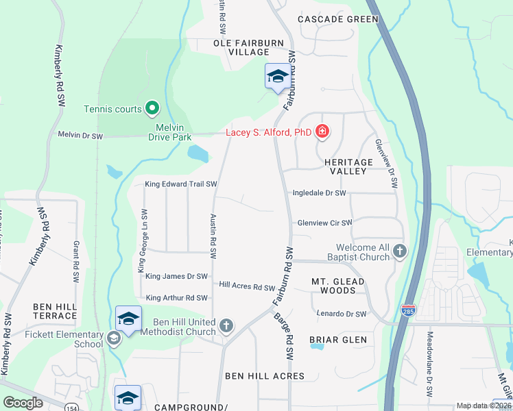 map of restaurants, bars, coffee shops, grocery stores, and more near 3695 Austin Woods Drive Southwest in Atlanta
