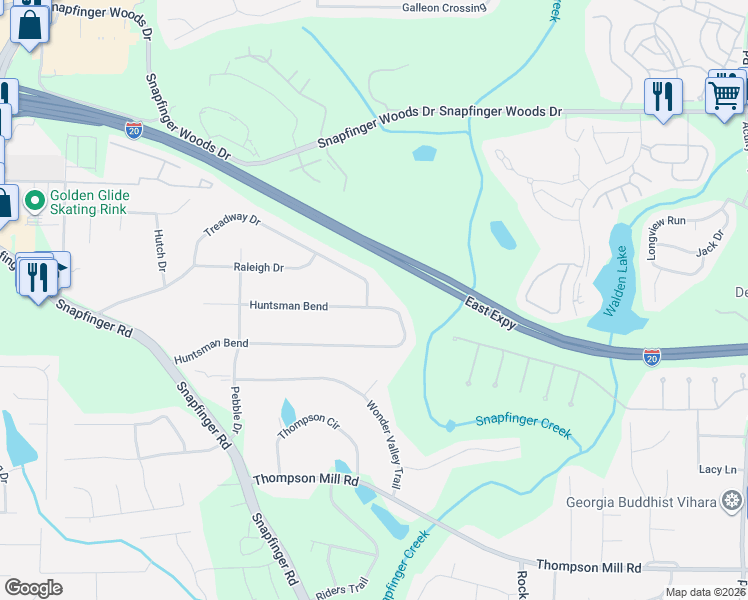 map of restaurants, bars, coffee shops, grocery stores, and more near 2551 Treadway Drive in Decatur