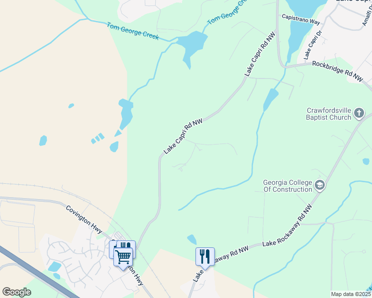 map of restaurants, bars, coffee shops, grocery stores, and more near 2200 Gleneagle Court Northwest in Conyers