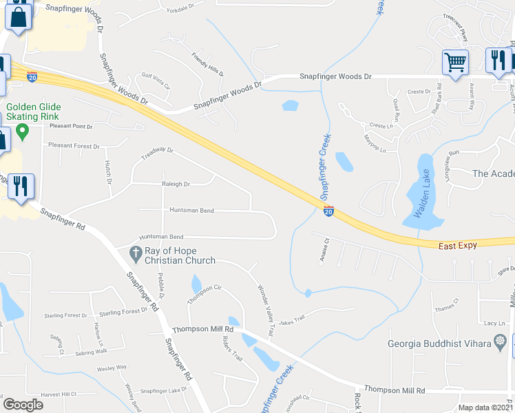 map of restaurants, bars, coffee shops, grocery stores, and more near 4699 Huntsman Bend in Decatur