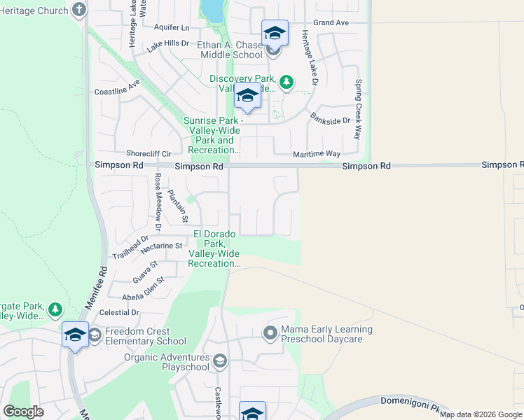 map of restaurants, bars, coffee shops, grocery stores, and more near 28739 Mahogany Trail Way in Menifee