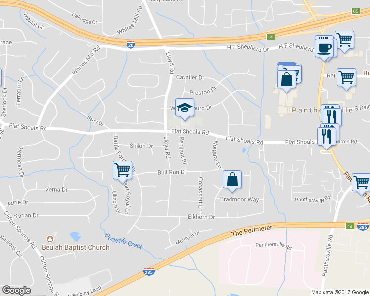 map of restaurants, bars, coffee shops, grocery stores, and more near 2794 Pendant Place in Decatur