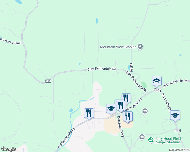 map of restaurants, bars, coffee shops, grocery stores, and more near 6333 Clay-Palmerdale Road in Pinson