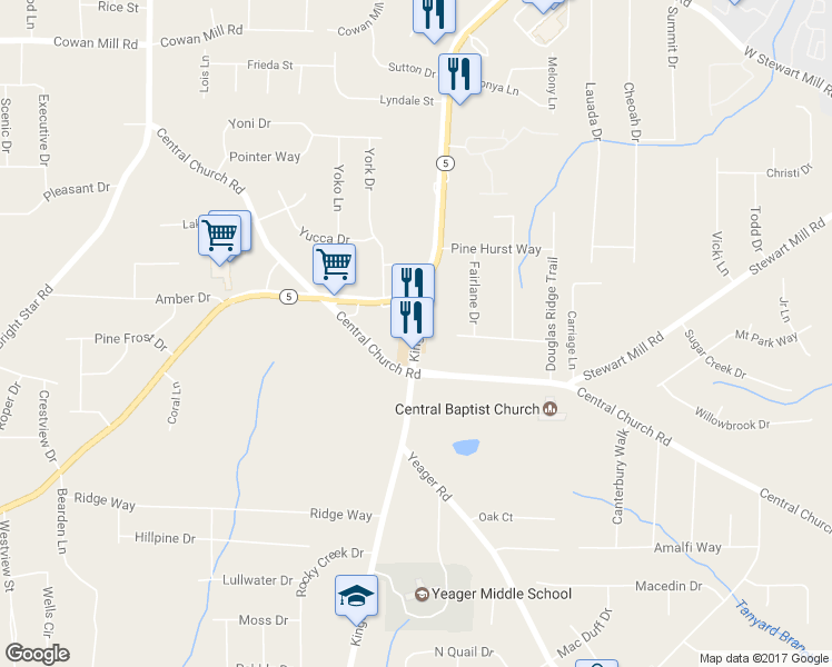 map of restaurants, bars, coffee shops, grocery stores, and more near 3701 Kings Highway in Douglasville