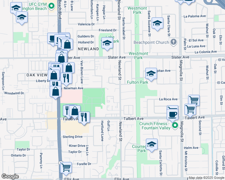 map of restaurants, bars, coffee shops, grocery stores, and more near 8472 El Arroyo Drive in Huntington Beach