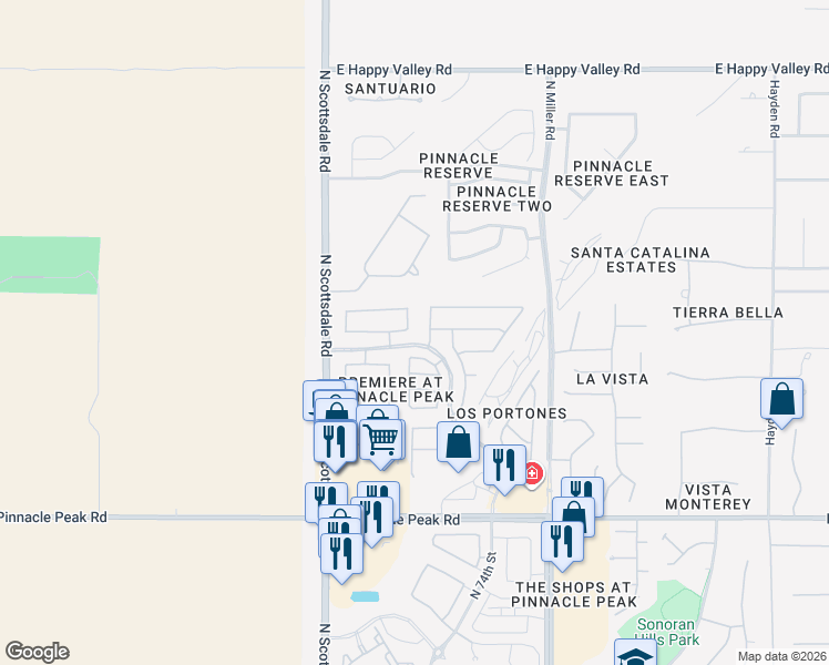 map of restaurants, bars, coffee shops, grocery stores, and more near 7322 East Black Rock Road in Scottsdale