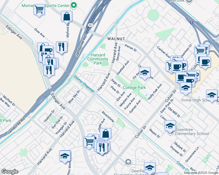 map of restaurants, bars, coffee shops, grocery stores, and more near 14871 Athel Avenue in Irvine