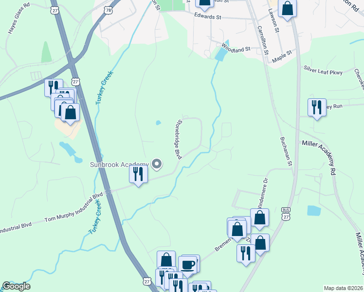 map of restaurants, bars, coffee shops, grocery stores, and more near 329 Stonebridge Boulevard in Bremen