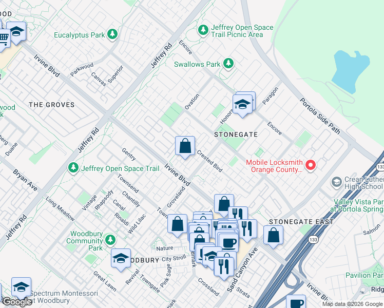 map of restaurants, bars, coffee shops, grocery stores, and more near 59 Kempton in Irvine