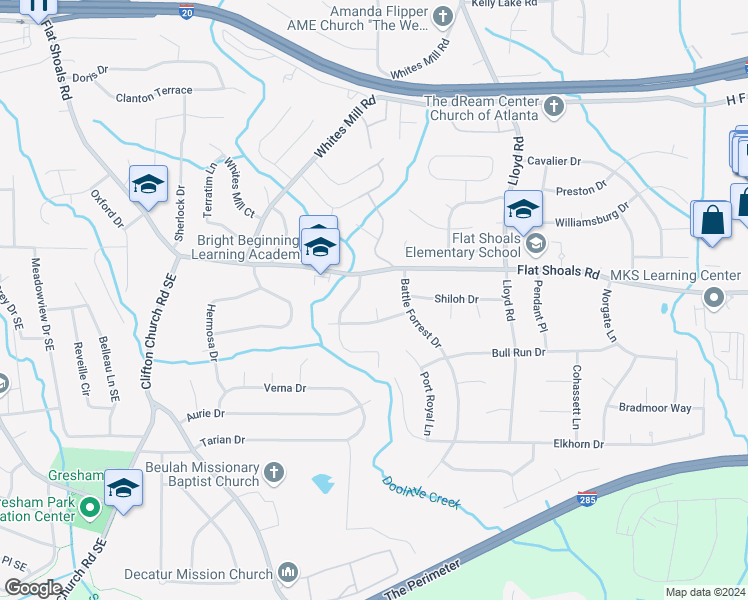 map of restaurants, bars, coffee shops, grocery stores, and more near 2813 Manassas Ct in Decatur