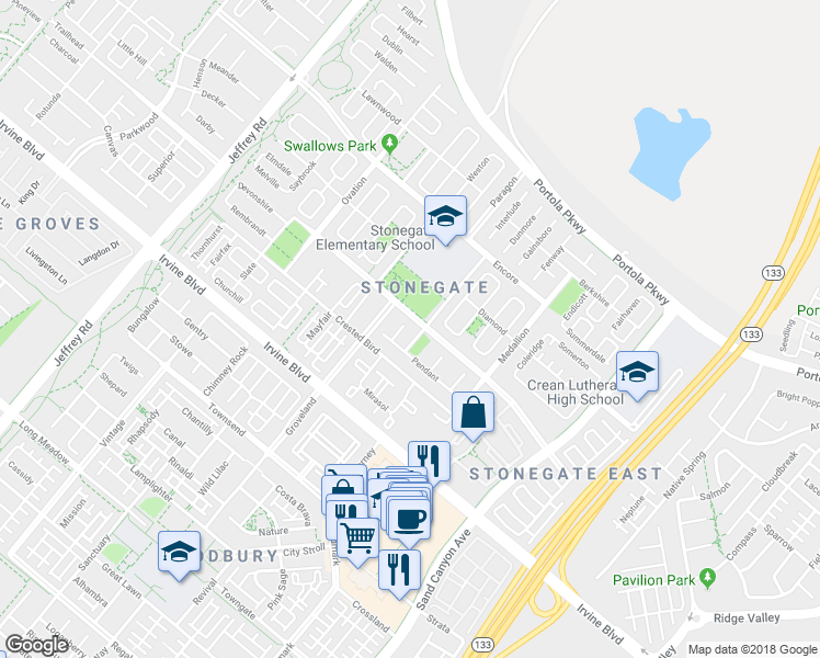 map of restaurants, bars, coffee shops, grocery stores, and more near 37 Larkfield in Irvine