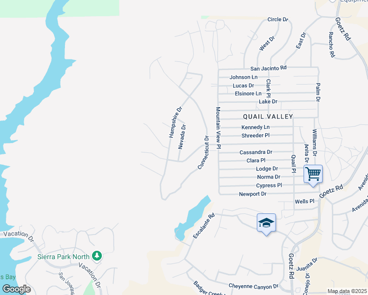 map of restaurants, bars, coffee shops, grocery stores, and more near Nevada Drive in Menifee