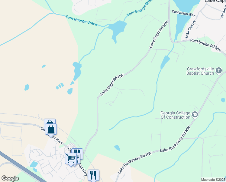 map of restaurants, bars, coffee shops, grocery stores, and more near 2200 Gleneagle Court Northwest in Conyers