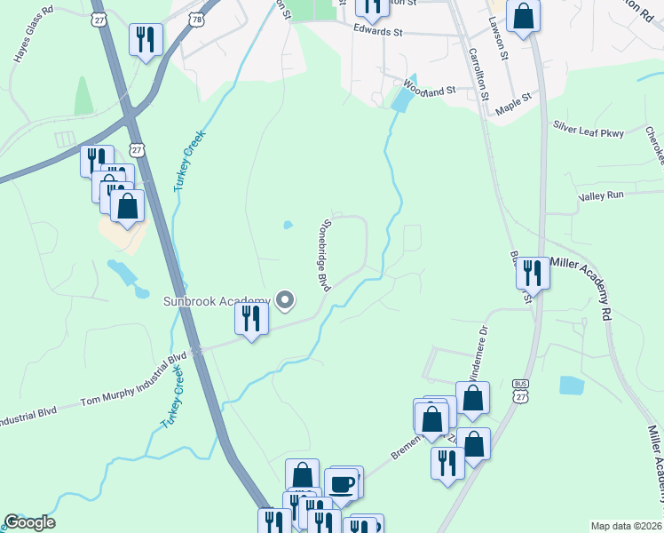 map of restaurants, bars, coffee shops, grocery stores, and more near 329 Stonebridge Boulevard in Bremen