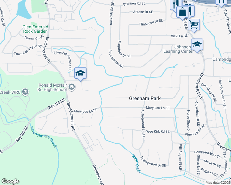 map of restaurants, bars, coffee shops, grocery stores, and more near 1726 Boulderview Drive Southeast in Atlanta