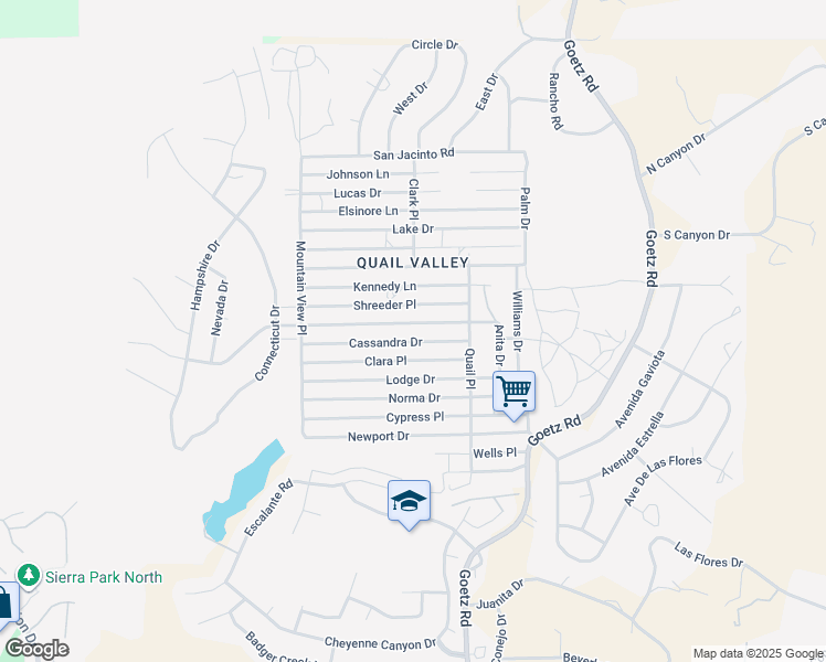 map of restaurants, bars, coffee shops, grocery stores, and more near La Bertha Lane in Menifee
