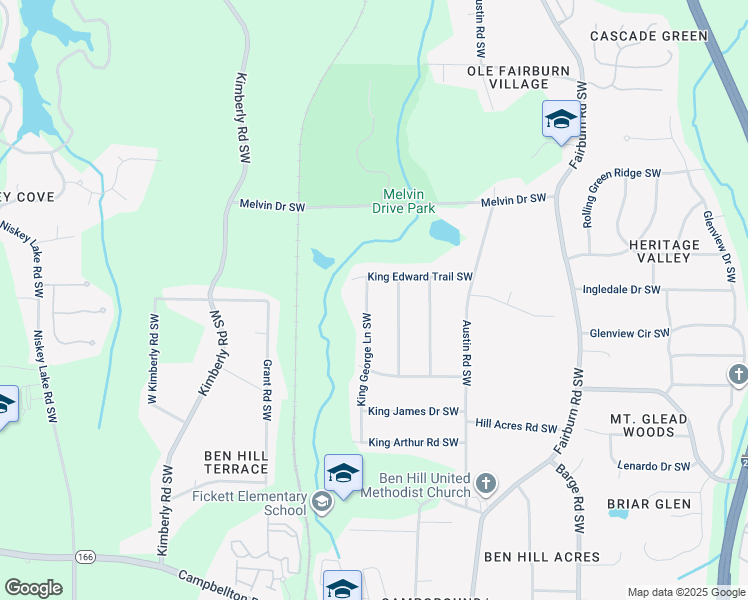 map of restaurants, bars, coffee shops, grocery stores, and more near 1832 King George Lane Southwest in Atlanta