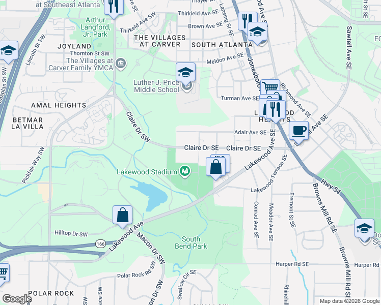 map of restaurants, bars, coffee shops, grocery stores, and more near 37 Claire Drive Southeast in Atlanta