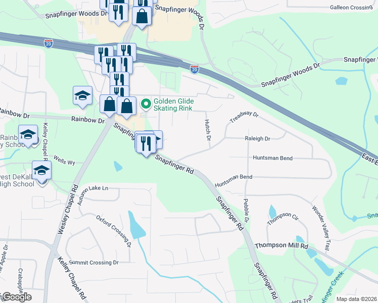 map of restaurants, bars, coffee shops, grocery stores, and more near 2881 Treadway Drive in Decatur