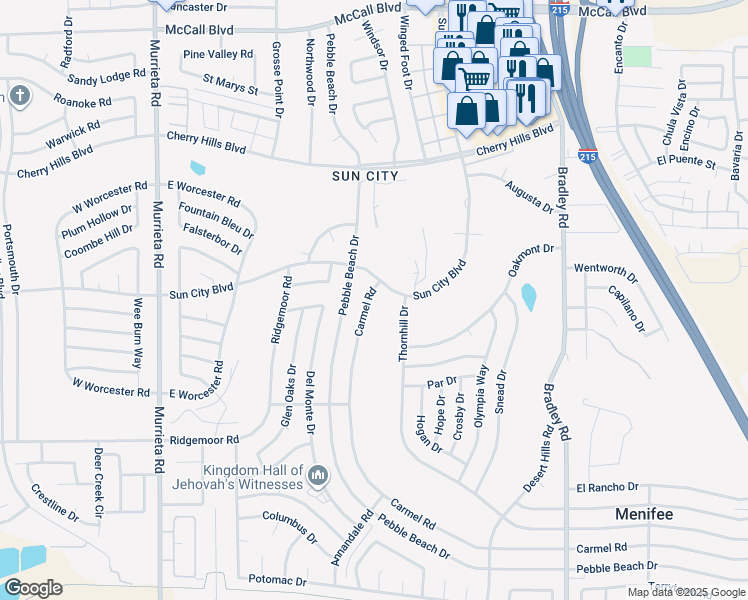 map of restaurants, bars, coffee shops, grocery stores, and more near 28630 Carmel Road in Menifee