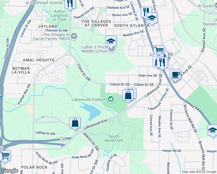 map of restaurants, bars, coffee shops, grocery stores, and more near 11 Claire Drive Southeast in Atlanta