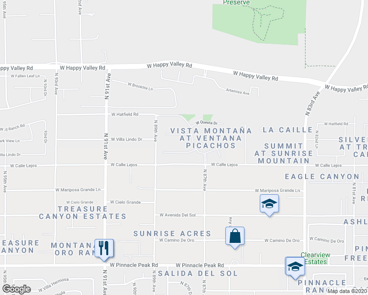 map of restaurants, bars, coffee shops, grocery stores, and more near 8744 W Villa Lindo Dr in Peoria