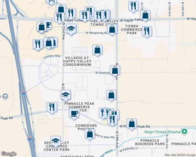 map of restaurants, bars, coffee shops, grocery stores, and more near 24100 North 19th Avenue in Phoenix