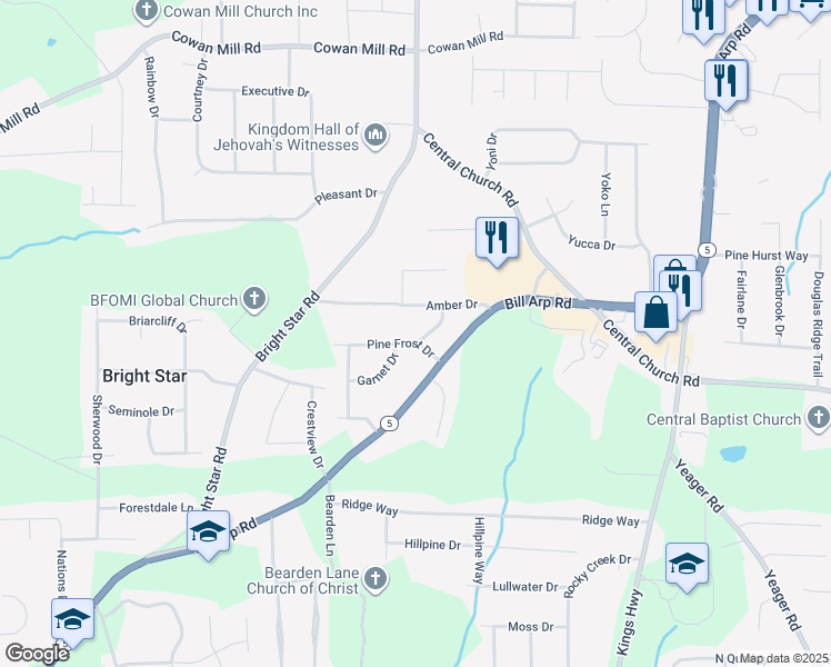 map of restaurants, bars, coffee shops, grocery stores, and more near 3719 Patina Way in Douglasville