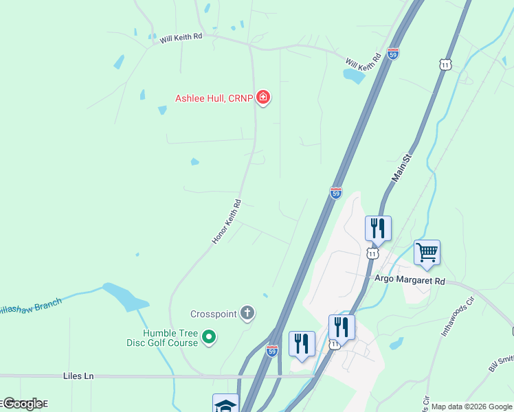 map of restaurants, bars, coffee shops, grocery stores, and more near 6925 Honor Keith Road in Trussville