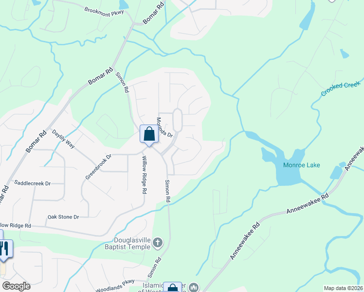map of restaurants, bars, coffee shops, grocery stores, and more near 3866 Caro Ct in Douglasville